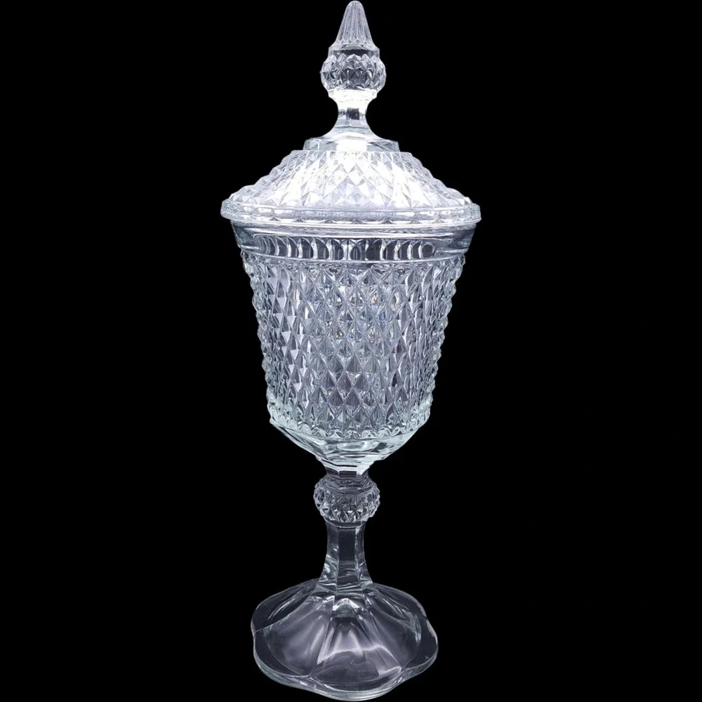 ✨Indiana Glass Diamond Point Apothecary Jar, Pedestal Candy Dish, Chalice - Picture 12 of 12